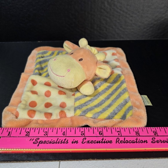 Baby Hugfun Orange Giraffe Mini Lovey Security Blanket  9" Rattle Stripes Dots - Picture 7 of 8